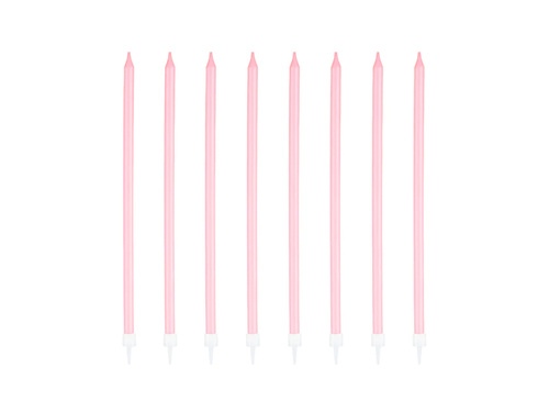 Lumânări aniversare lungi roz - 15 cm - 8 buc.