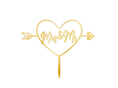 Topper din plexiglas cu oglindă aurie pentru tort Mrs & Mr - 1 buc.