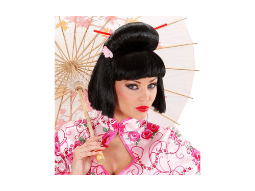 Peruca de gheișă cu flori și bastoane