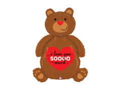 Balon mare din folie cu ursuleț de pluș și inimă I Love You - 43" - 1 buc.