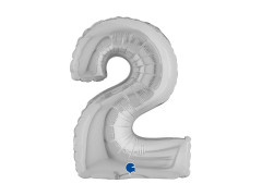 Balon din folie numărul 2 argintiu - 14" - 1 buc.