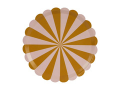 Farfurii de hârtie cu dungi maro și roz - 21 cm - 6 buc.