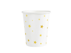 Pahare de hârtie albe cu stele aurii - 220 ml - 6 buc.