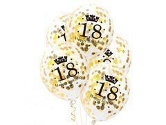 Baloane transparente cu confetti auriu pentru petrecerea celei de-a optsprezecea aniversări - 30 cm - 5 buc