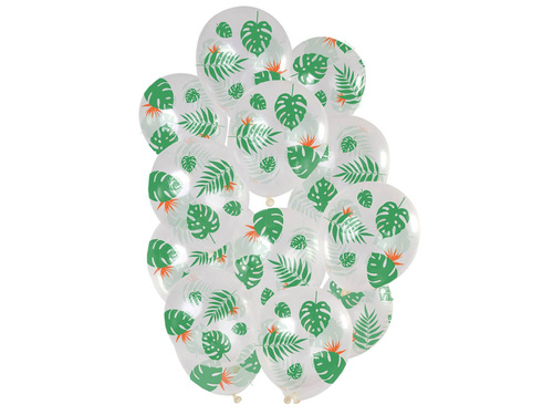 Baloane transparente cu frunze tropicale - 30 cm - 15 buc.
