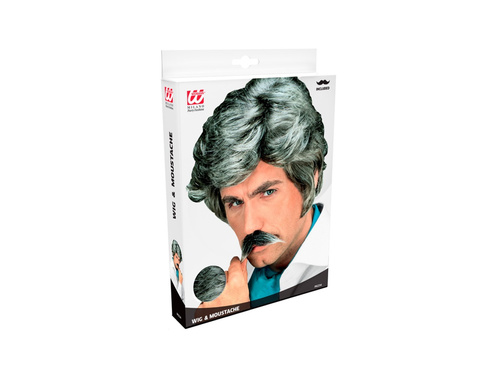 Peruca Playboy gri cu mustață