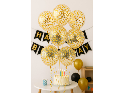Baloane transparente cu confetti aurii - 30 cm - 5 buc.