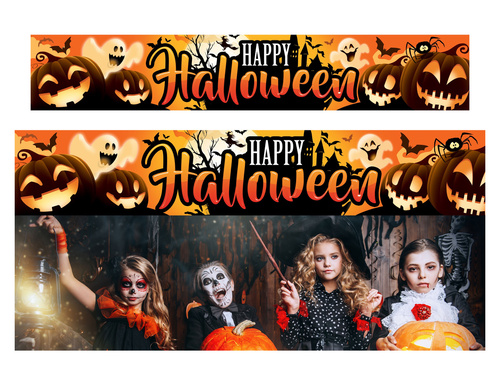 Banner textil Halloween fericit - 290 cm x 50 cm - 1 buc.