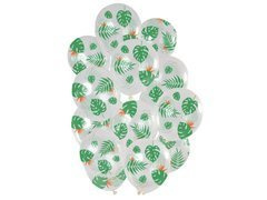 Baloane transparente cu frunze tropicale - 30 cm - 15 buc.