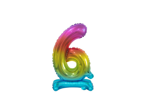 Balon vertical din folie cu numărul 6 curcubeu - 38 cm
