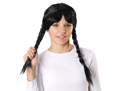 Peruca neagră cu împletituri și franjuri - 1 buc.