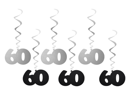 Decor suspendat vârtejuri aniversare 60 de ani - 6 buc.