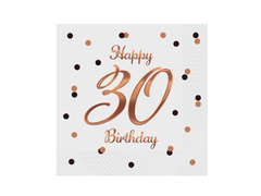 Șervețele pentru a treizecea aniversare alb - 33 cm - 20 buc.