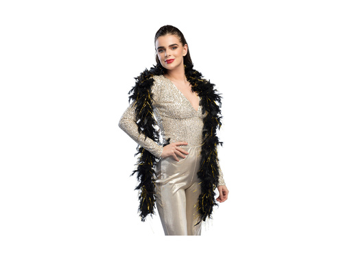 BOA eșarfă pană - negru Glamour cu fir de aur - 180 cm