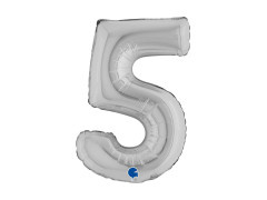 Balon din folie numărul 5 argintiu - 14" - 1 buc.