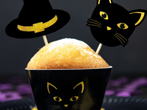 Set decorațiuni pentru prăjituri Vrăjitoare și pisică - 12 buc.