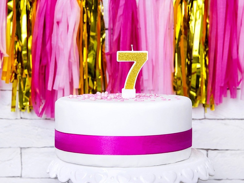 Lumânare numerică cu sclipici - 7 - 1 buc.