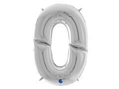 Balon din folie numărul 0 argintiu - 163 cm - 1 buc.