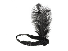 Bentiță retro neagră cu pene și pietricele - 1 buc.