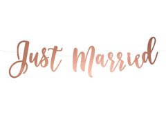 Banner roz auriu Just Married - 20 x 77 cm - 1 buc.