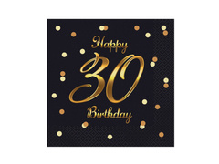 Șervețele pentru a treizecea aniversare negru - 33 cm - 20 buc.