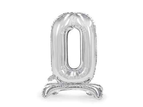 Balon din folie în picioare numărul 0 argintiu - 70 cm