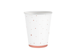 Pahare din hârtie albă cu puncte roz și aurii - 250 ml - 6 buc.