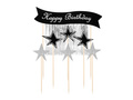 Topper de tort Happy Birthday cu culegătoare de argint - 7 buc.