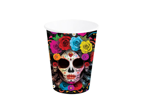 Pahare de hârtie Halloween Craniu mexican - 240 ml - 6 buc.