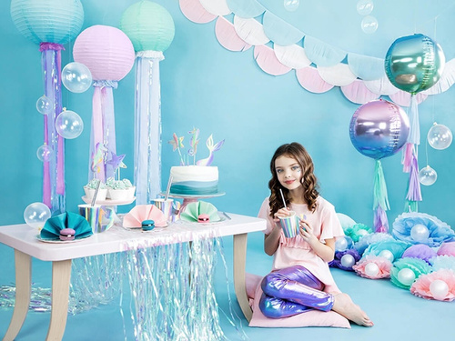 Decorațiuni florale suspendate pom pom - albastru - 25 cm - 1 buc.