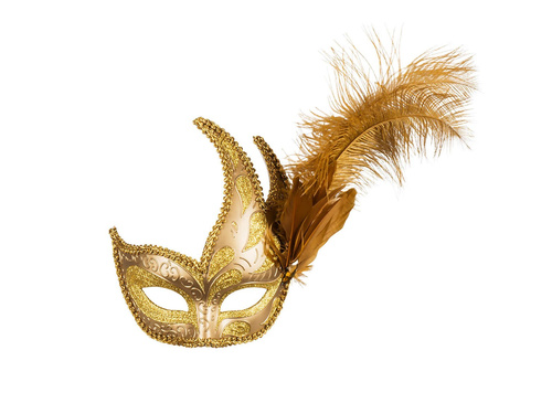 Mască de carnaval Golden Lady cu pene - 1 buc.