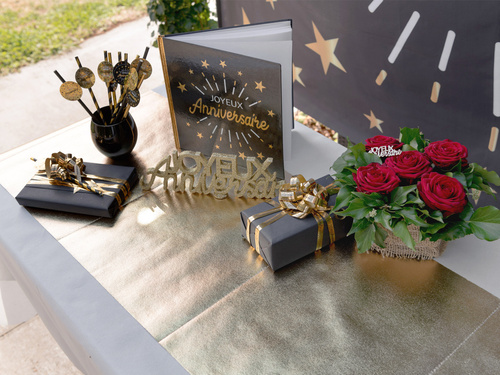 Suport de masă decorativ 3in1 - auriu metalic - 40 cm x 4,8 m - 1 buc.