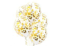Baloane transparente cu confetti auriu - 30 cm - 5 buc
