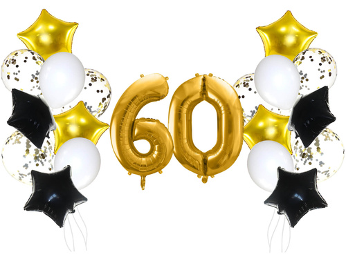 Set de baloane pentru a 60-a aniversare auriu și negru - 21 buc.