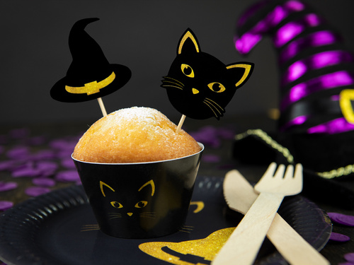 Set decorațiuni pentru prăjituri Vrăjitoare și pisică - 12 buc.