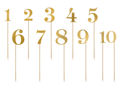 Numere de masă metalice aurii - 11 buc.