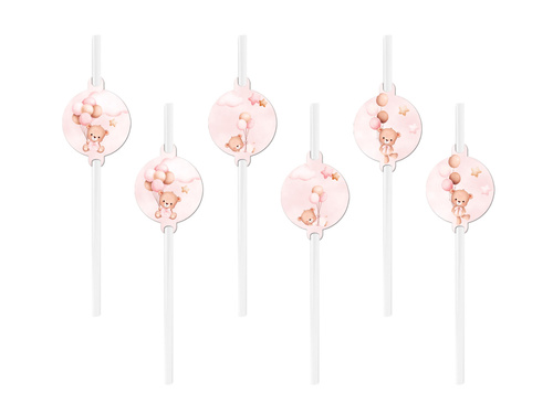 Paie roz ursuleț cu baloane - 6 buc.