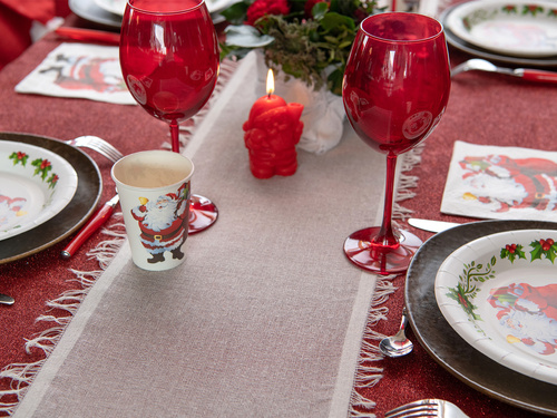 Decorațiune de masă cu ciucuri - alb - 26 cm x 3 m - 1 buc.