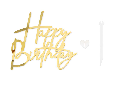 Topper lateral pentru tort Happy Birthday - auriu - 1 buc.