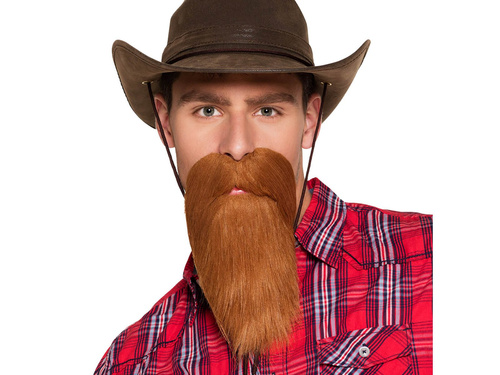 Barbă maro cu mustață Cowboy - 1 buc.