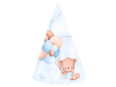 Șepci de hârtie albastru Ursuleți cu baloane - 6 buc.