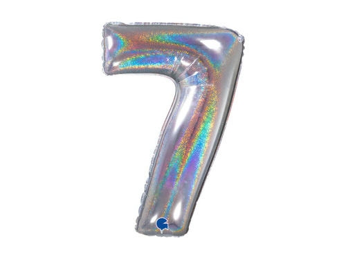 Balon din folie numărul 7 argintiu holografic cu sclipici - 26" - 1 buc.