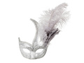 Mască de carnaval argintie Lady cu pene - 1 buc.