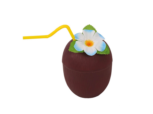 Ceașcă hawaiiană din nucă de cocos cu pai - 1 buc.