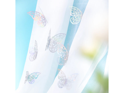 Abțibilduri cu fluturi din dantelă holografică argintie - 12 buc.