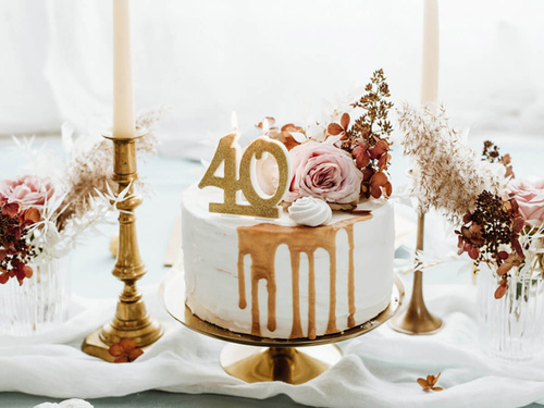 Lumânare pentru a 40-a aniversare cu sclipici auriu - 1 buc.