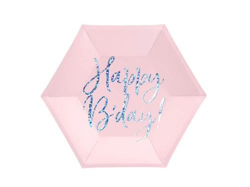 Farfurii aniversare roz strălucitor Happy B'day - 20 cm - 6 buc.