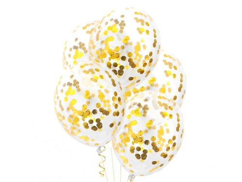 Baloane transparente cu confetti auriu - 30 cm - 5 buc