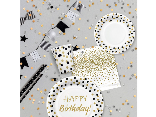 Cupe aniversare Confetti aurii și negre - 250 ml - 8 buc.