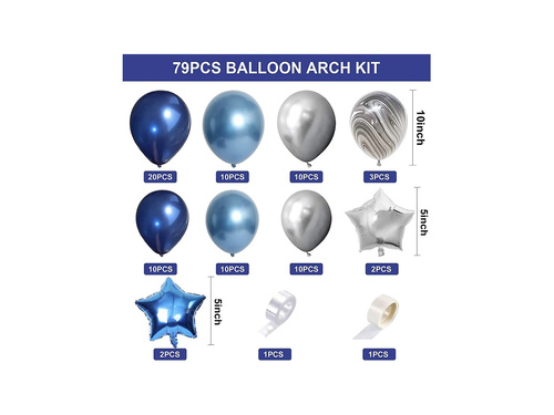 Set baloane argint-albastru pentru ghirlanda de baloane - 79 buc.